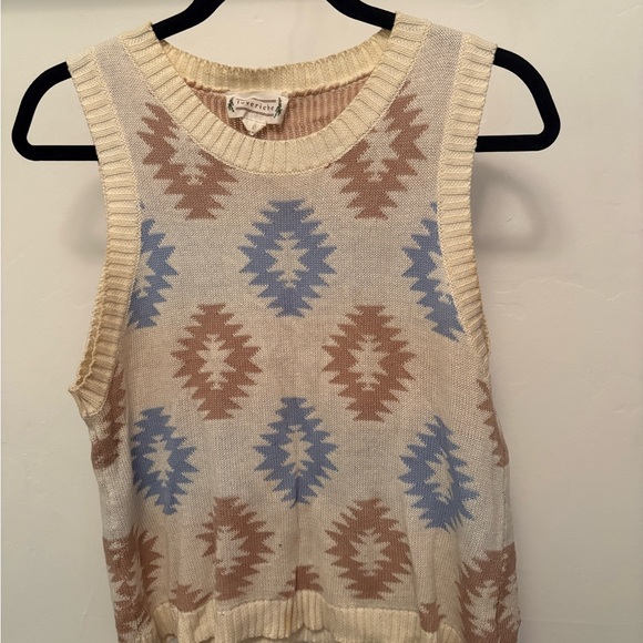 Anthropologie Tops - Anthropologie Cream and Blue Patterned Tank Top